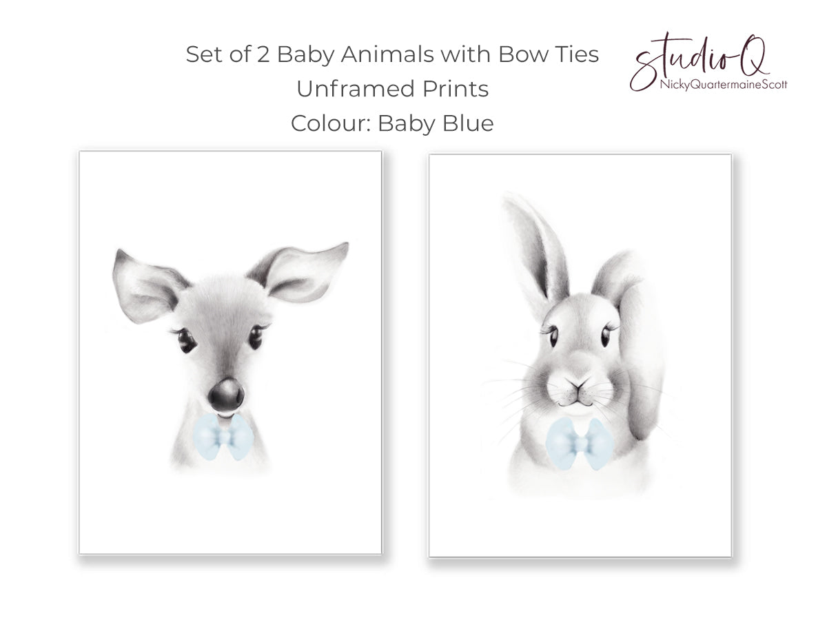 Animal Faces with Bow Ties - Art Prints - Set of 2