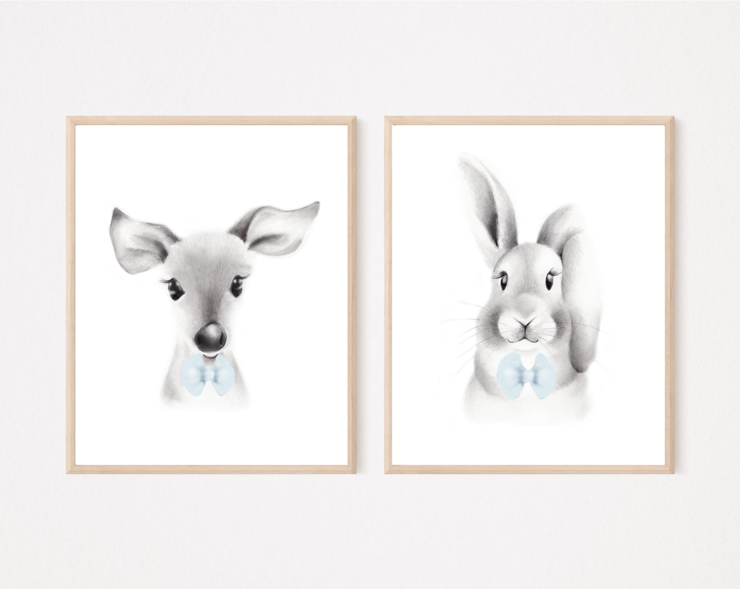 Animal Faces with Bow Ties - Art Prints - Set of 2