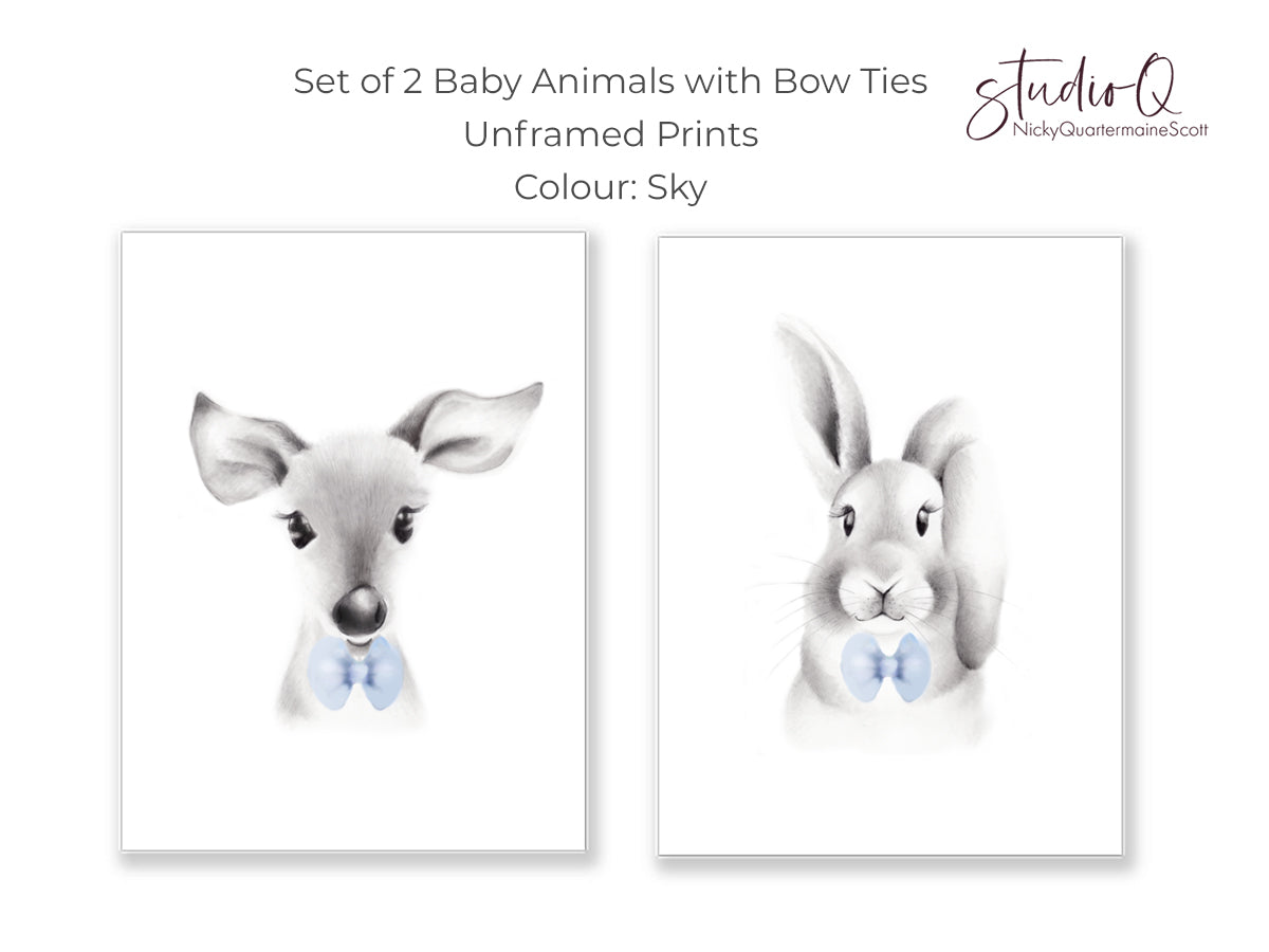 Animal Faces with Bow Ties - Art Prints - Set of 2