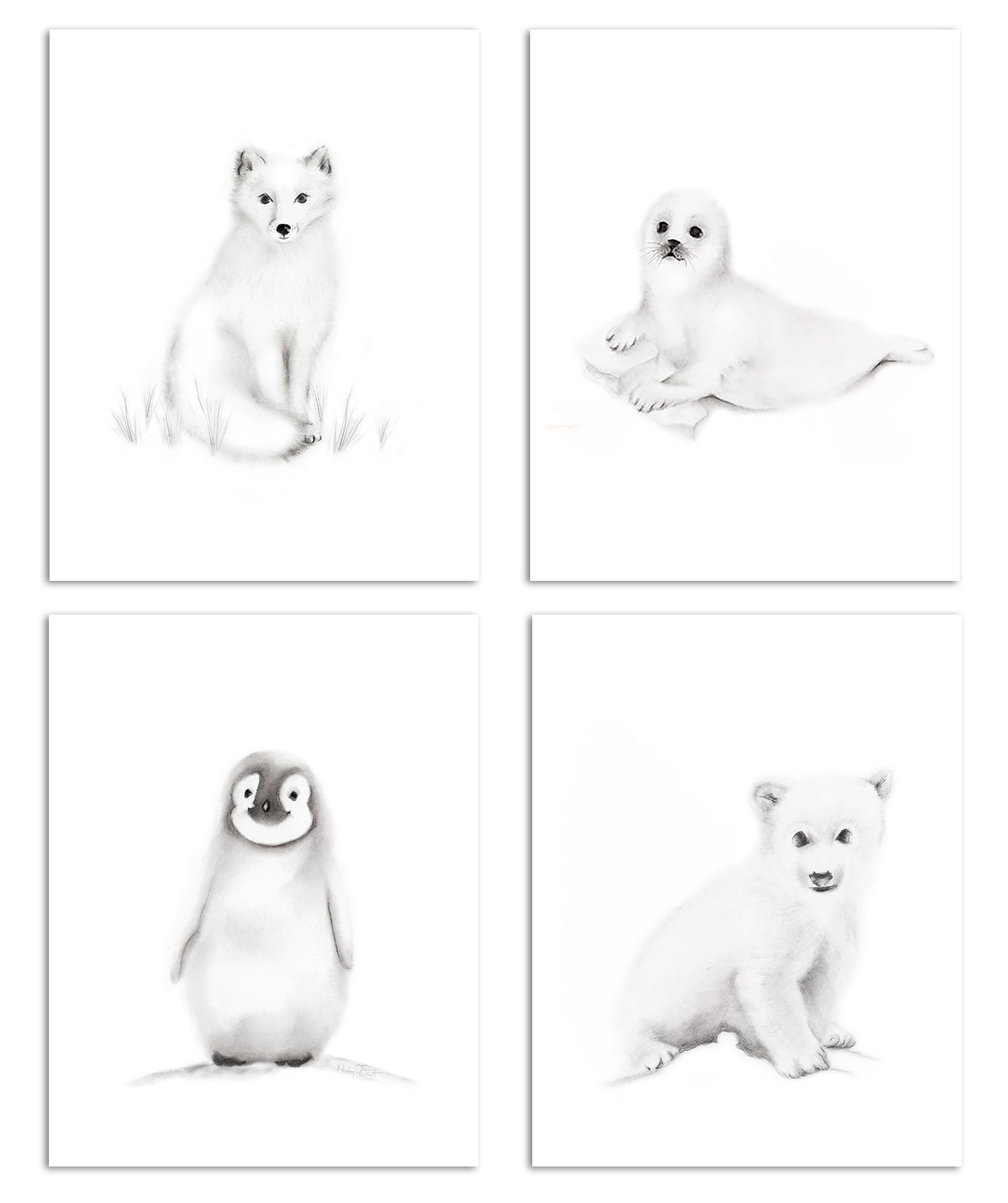 Arctic Nursery Art Prints - Set of 4 - Studio Q - Art by Nicky Quartermaine Scott