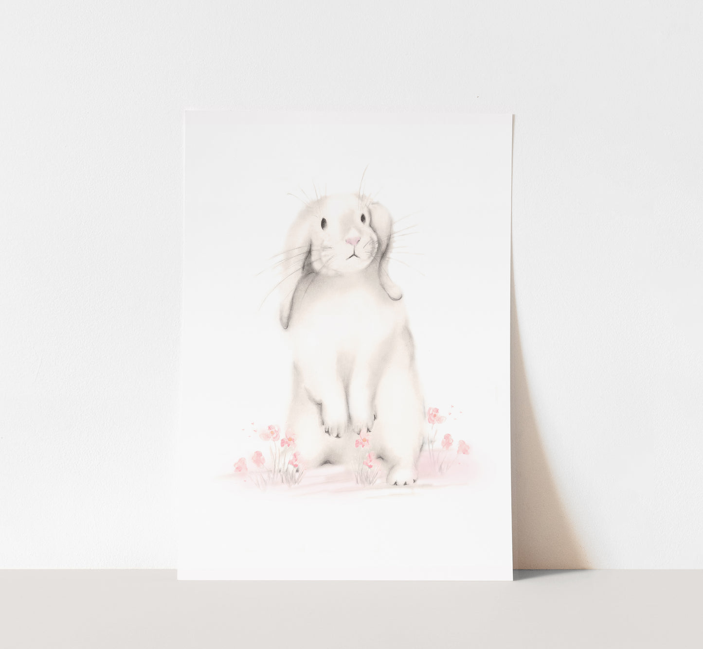 Bunny with Blush Pink Flowers Nursery Art Print