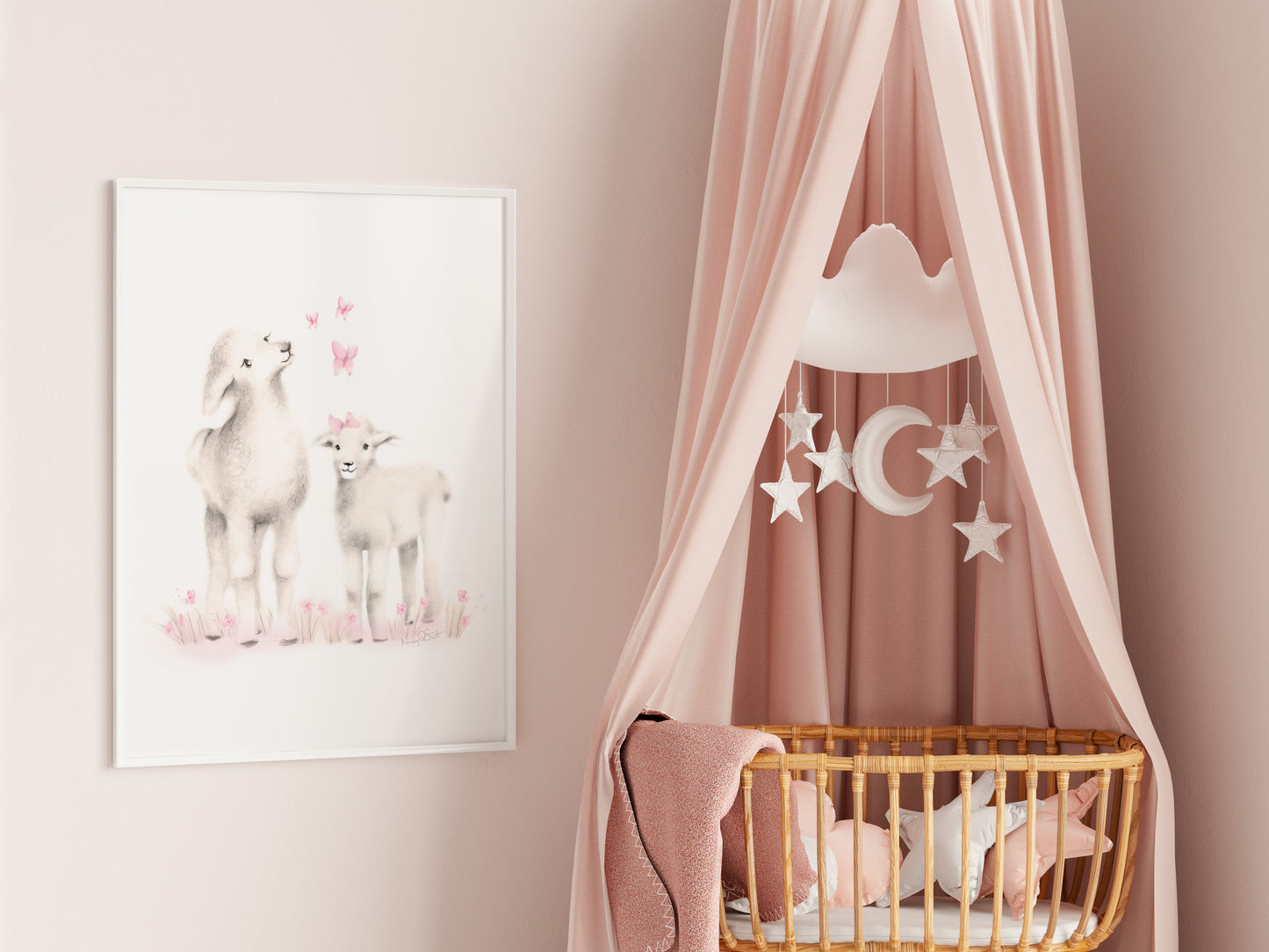 Mama and Baby Lamb Nursery Art Print in Sweet Blush- Studio Q - Art by Nicky Quartermaine Scott