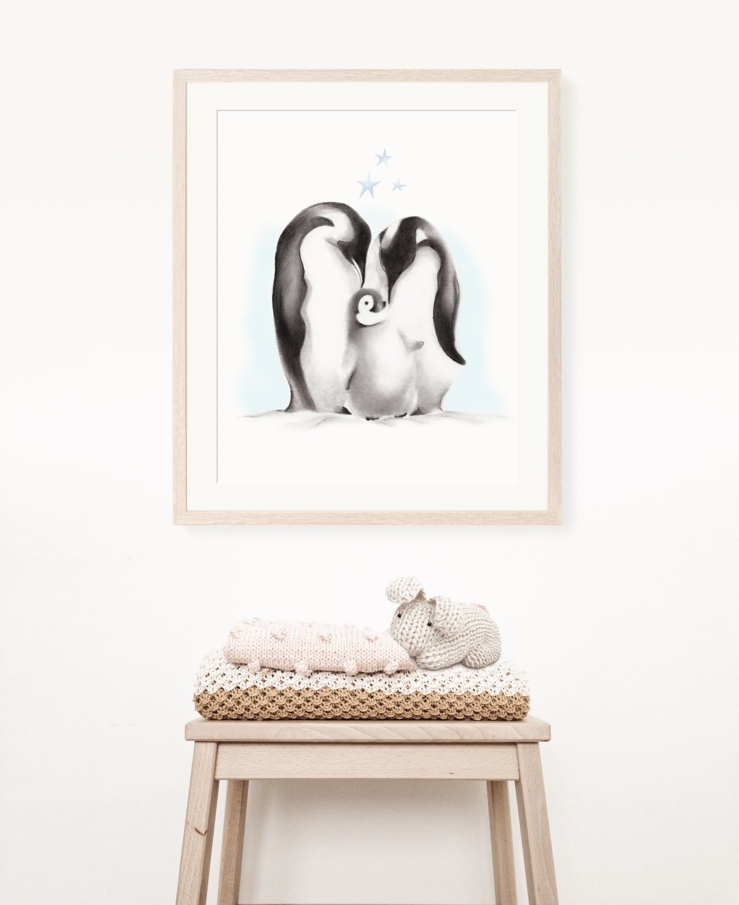 Penguin family with stars drawing by Nicky Quartermaine Scott for Studio Q