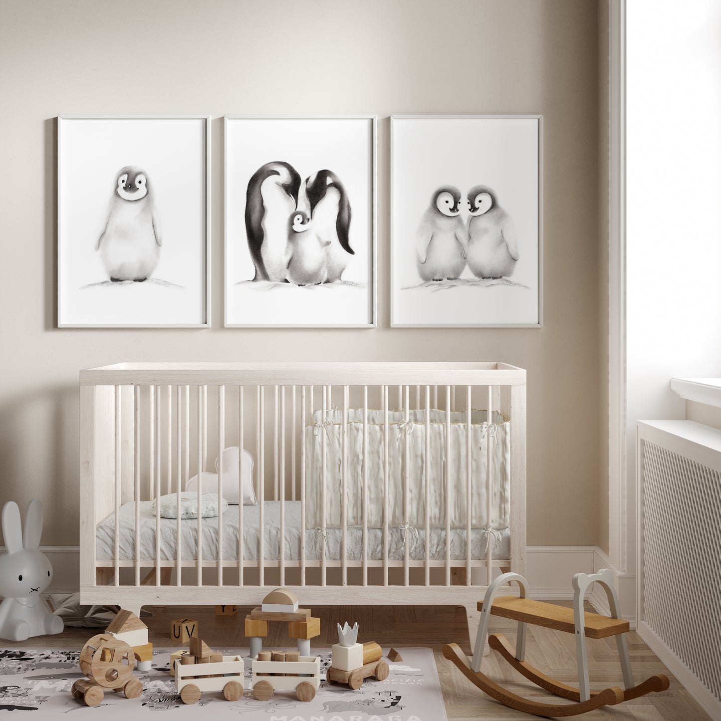 Penguin Family Nursery Art - Set of 3 Prints - Studio Q - Art by Nicky Quartermaine Scott