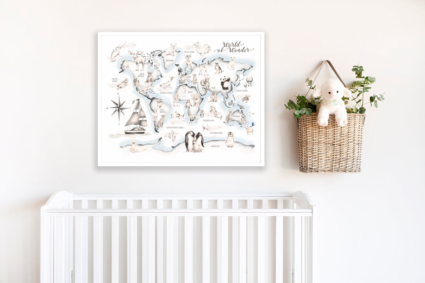 Blue Boat Animal World Map Print - Studio Q - Art by Nicky Quartermaine Scott