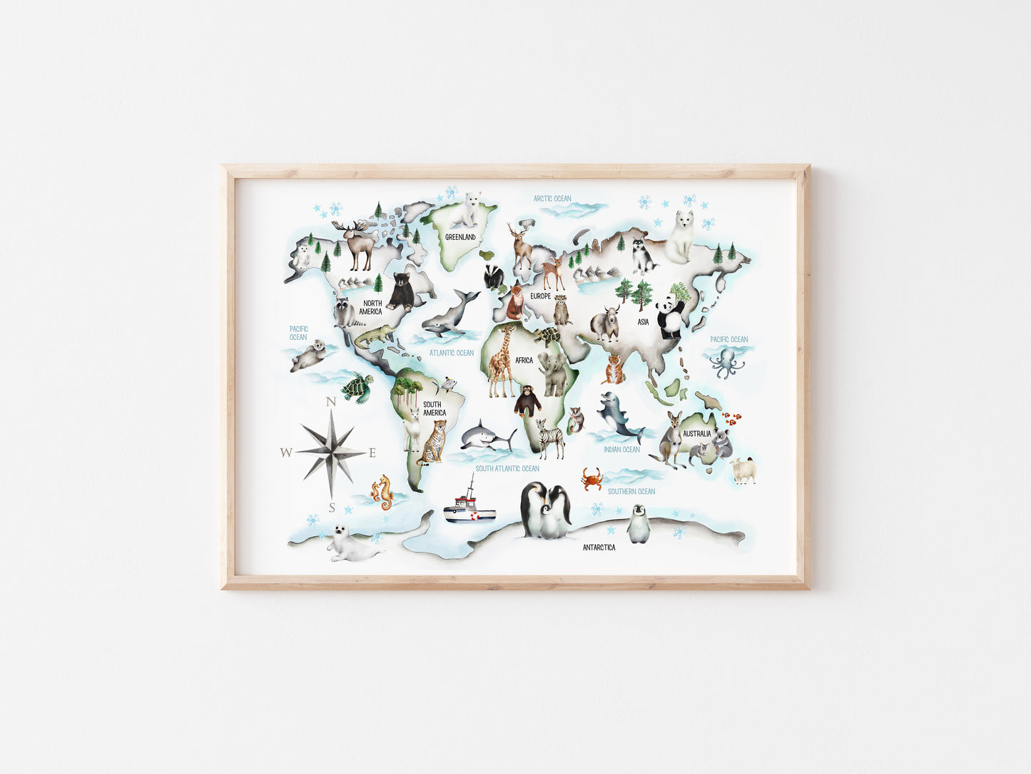 Multi-color Animal World Map Print - Studio Q - Art by Nicky Quartermaine Scott