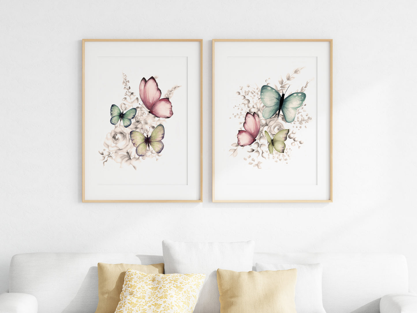 Butterfly Flower Art Prints - Set of 2 - Studio Q - Art by Nicky Quartermaine Scott