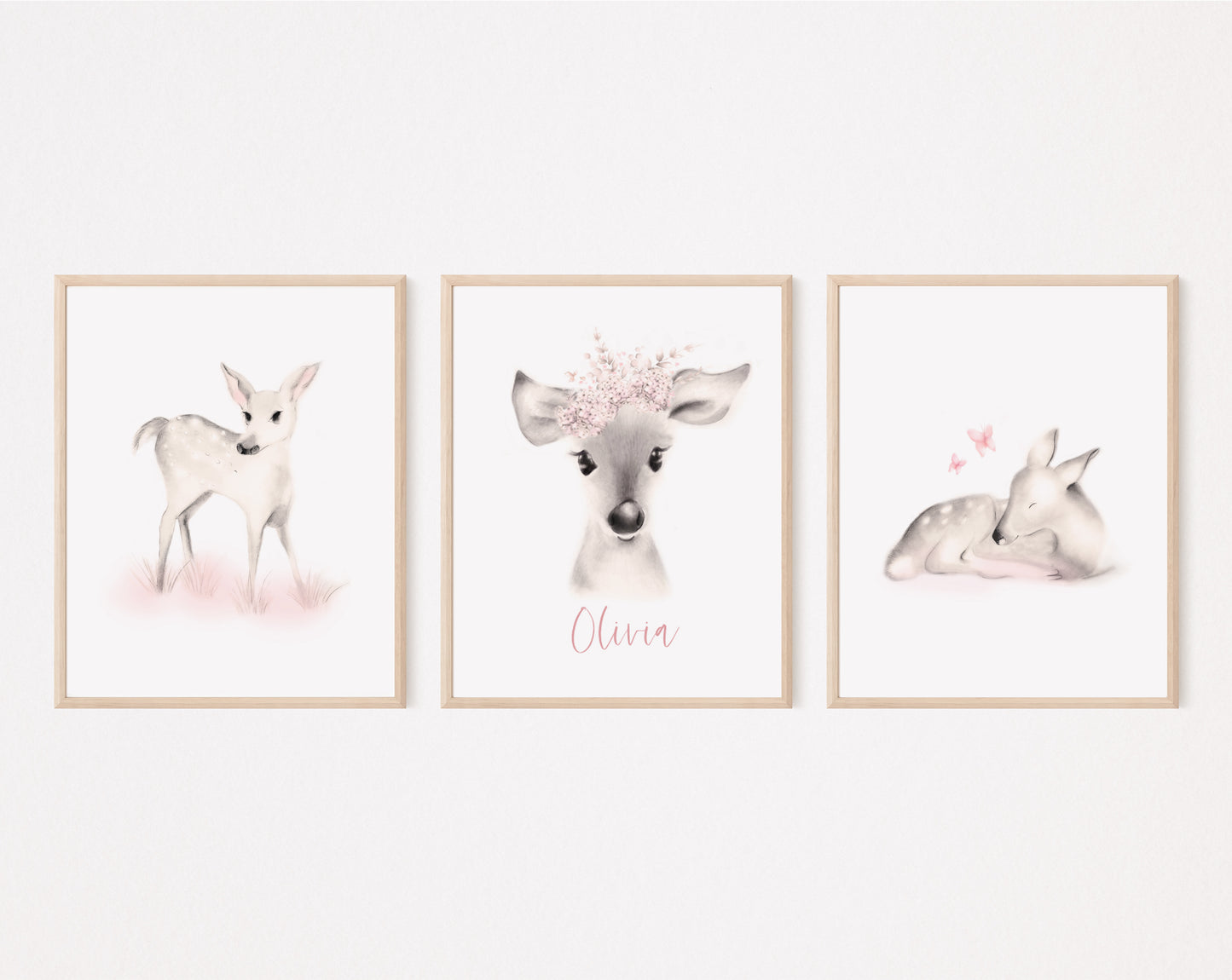 Deer Nursery Prints Sweet Blush - Set of 3 - Studio Q - Art by Nicky Quartermaine Scott