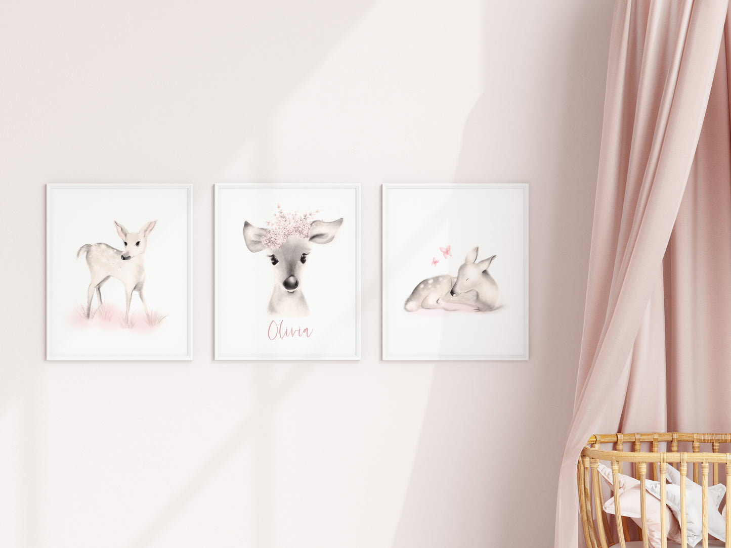 Deer Nursery Prints Sweet Blush - Set of 3 - Studio Q - Art by Nicky Quartermaine Scott