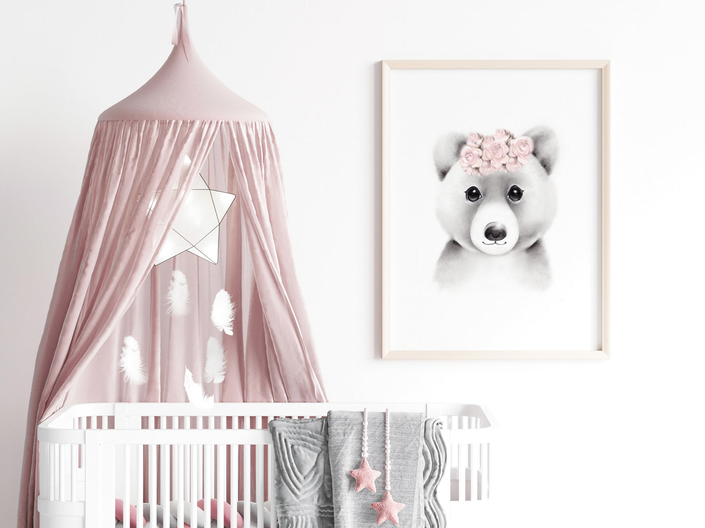 Baby Bear Blush Flower Crown Print - Studio Q - Art by Nicky Quartermaine Scott
