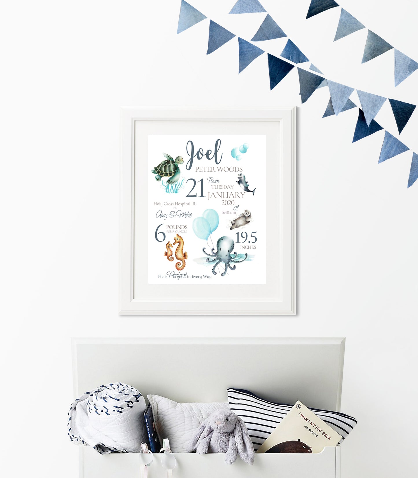 Ocean Birth Announcement Print - Studio Q - Art by Nicky Quartermaine Scott