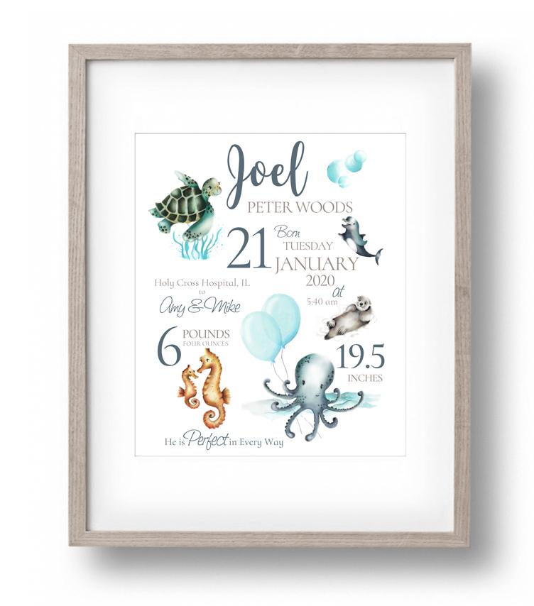 Ocean Birth Announcement Print - Studio Q - Art by Nicky Quartermaine Scott