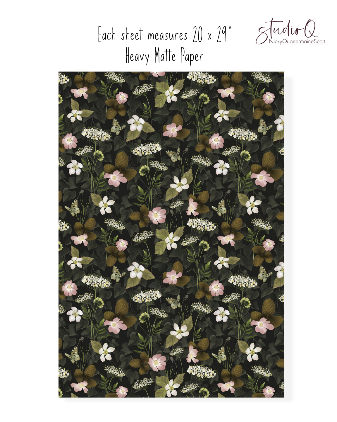 Bramble Floral Evergreen Wrapping Paper - Studio Q - Art by Nicky Quartermaine Scott