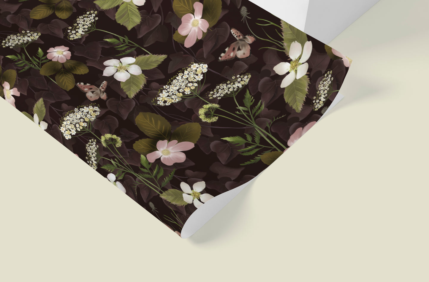 Bramble Floral Plum Wrapping Paper- Studio Q - Art by Nicky Quartermaine Scott