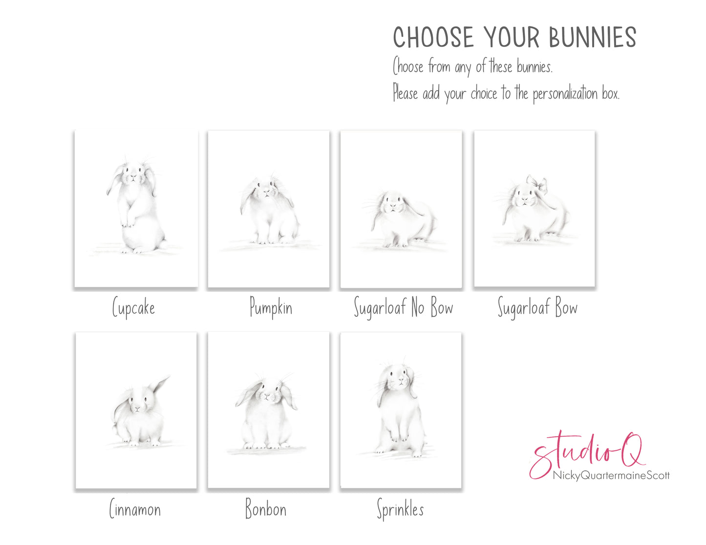 Bunny Nursery Art Print - Set of 4 - Studio Q - Art by Nicky Quartermaine Scott