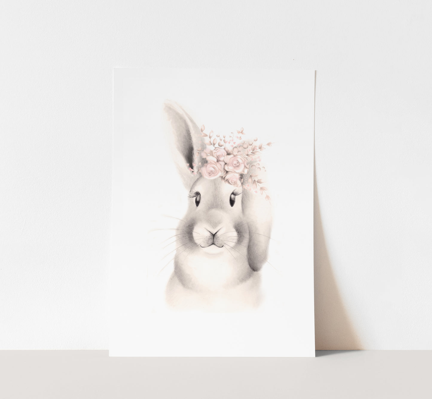 Bunny with Flower Crown Print in Sweet Blush - Studio Q - Art by Nicky Quartermaine Scott