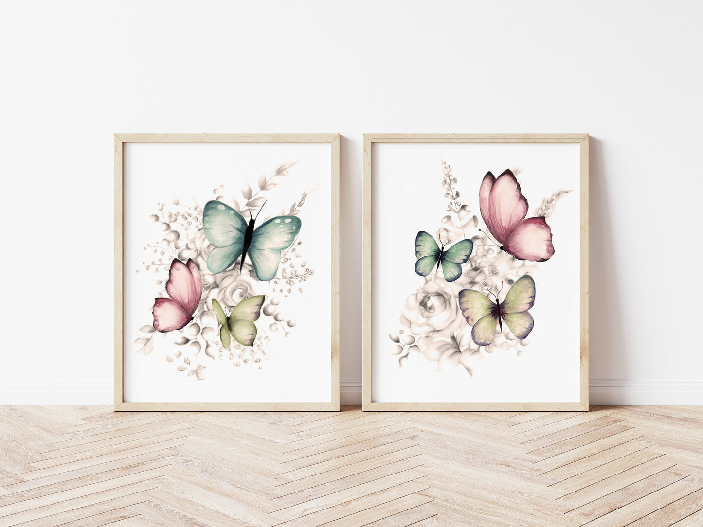 Butterfly Flower Art Prints - Set of 2 - Studio Q - Art by Nicky Quartermaine Scott