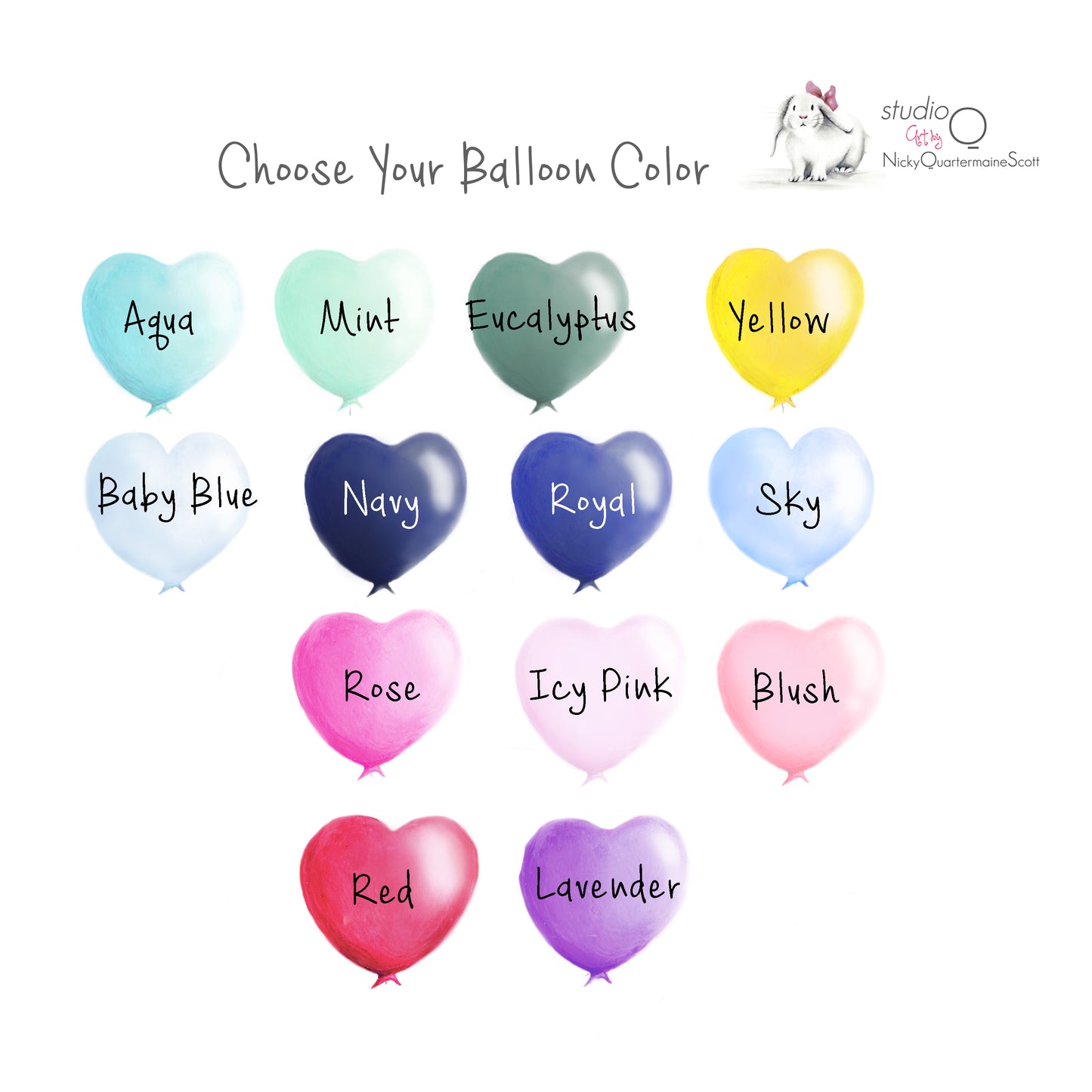 Elephant Mama & Baby Heart Balloons Print - Studio Q - Art by Nicky Quartermaine Scott