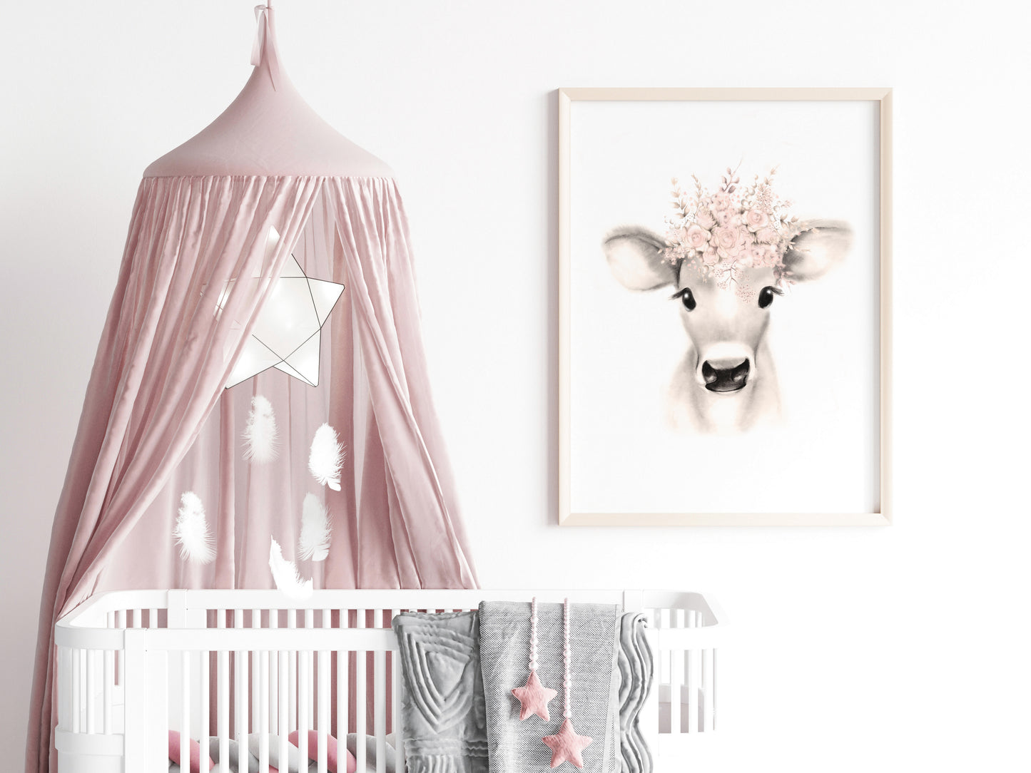 Cow Flower Crown Print in Sweet Blush - Studio Q - Art by Nicky Quartermaine Scott
