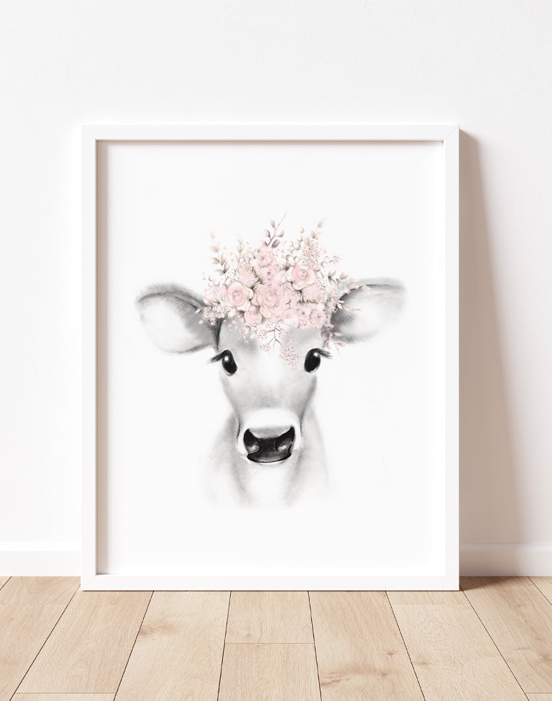 Cow with Floral Crown Print - Studio Q - Art by Nicky Quartermaine Scott