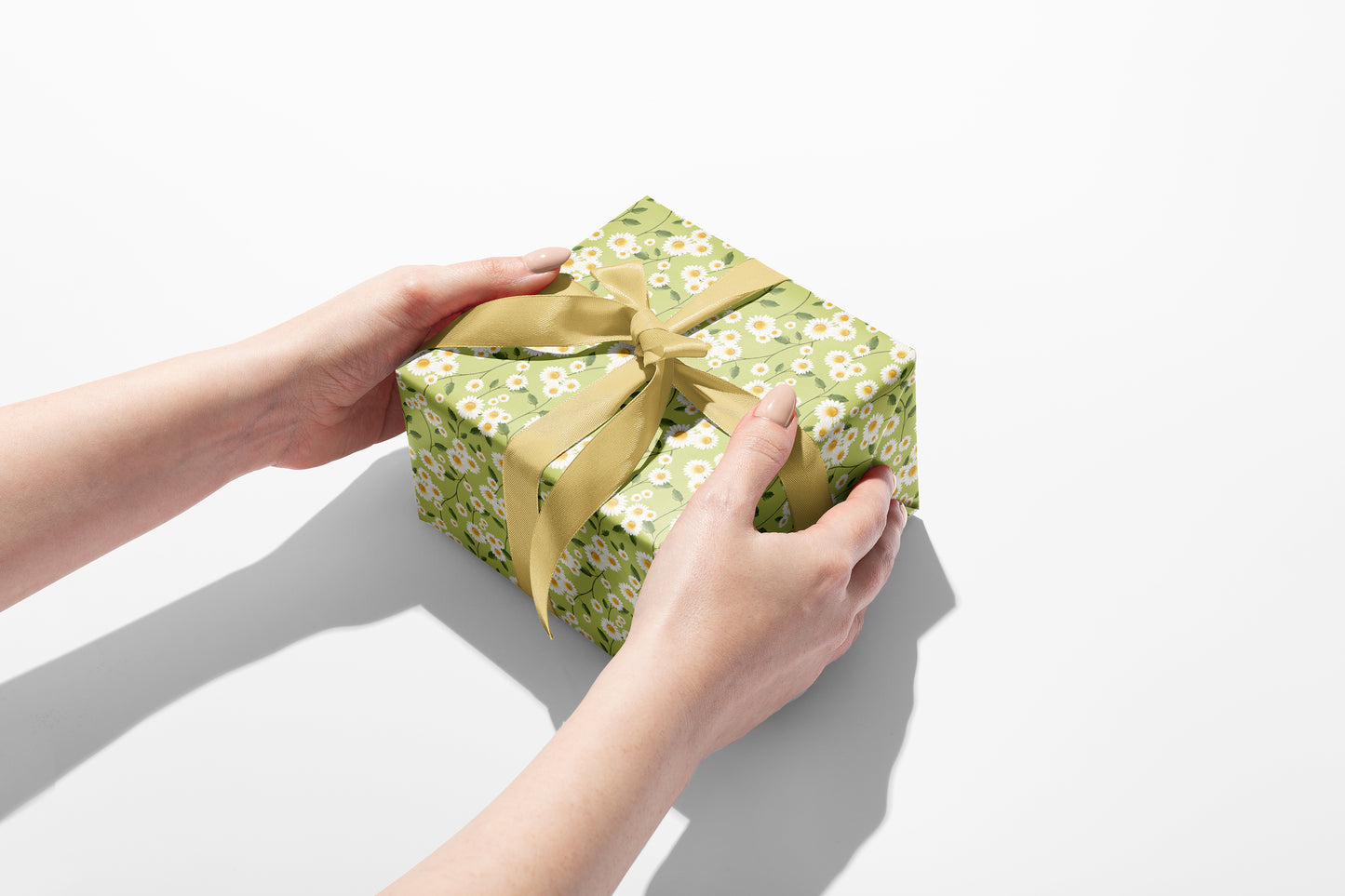 Daisy Flowers in Green Wrapping Paper - 5 Sheets