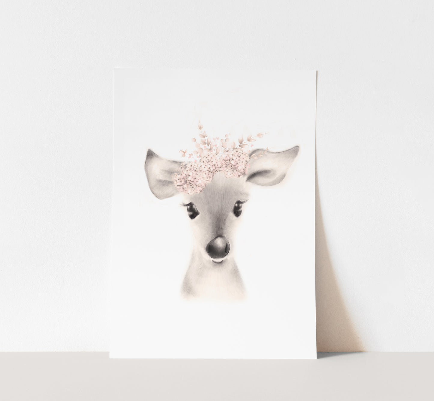 Deer Flower Crown Print in Sweet Blush - Studio Q - Art by Nicky Quartermaine Scott