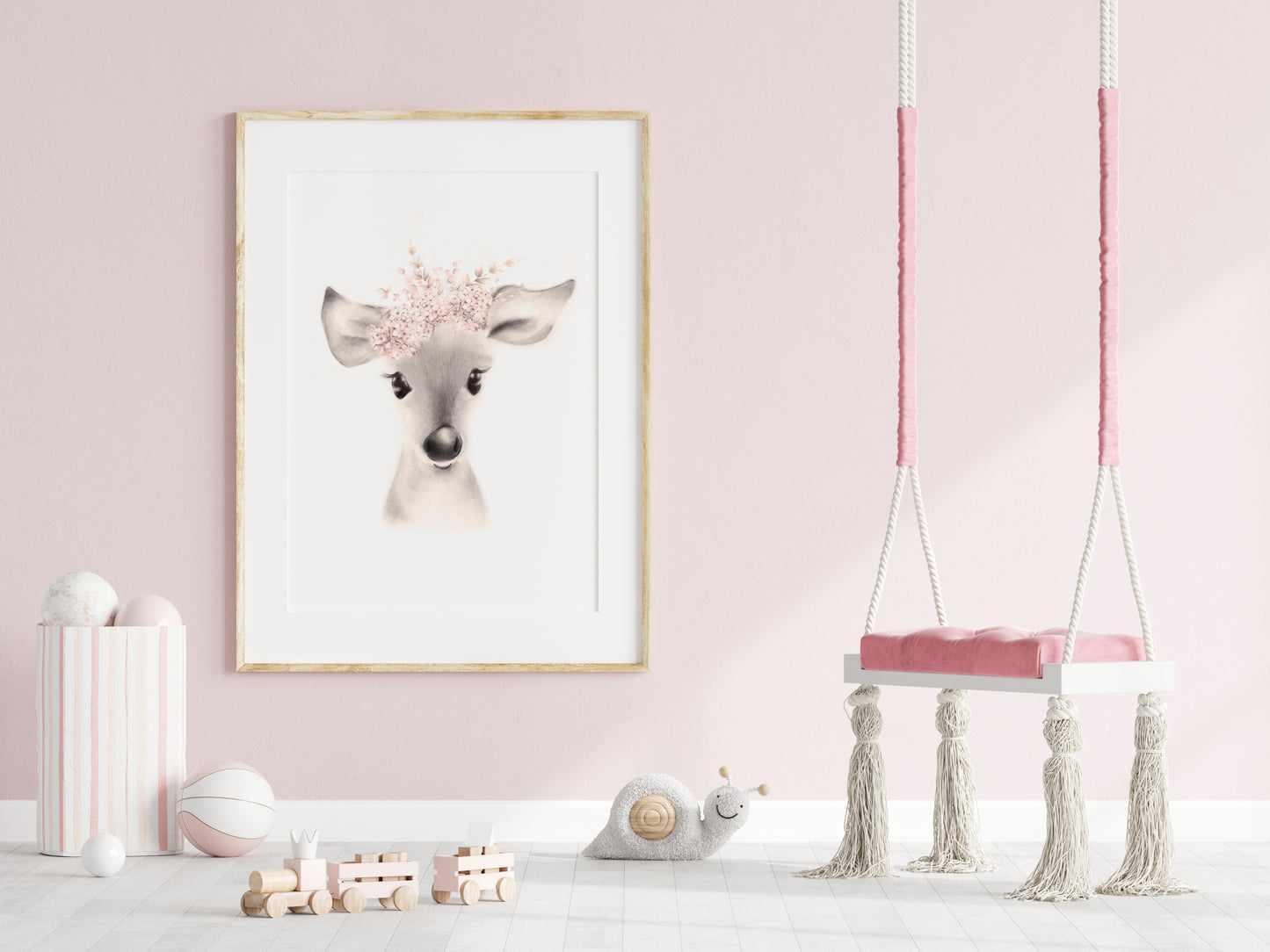 Deer Flower Crown Print in Sweet Blush - Studio Q - Art by Nicky Quartermaine Scott