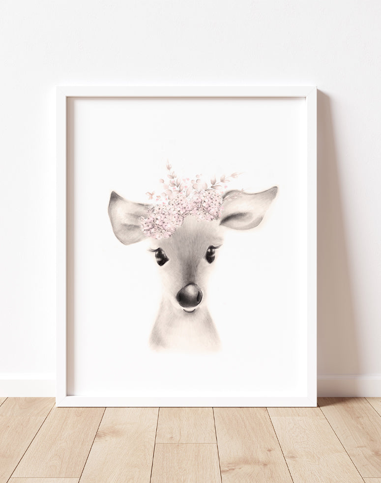 Deer Flower Crown Print in Sweet Blush - Studio Q - Art by Nicky Quartermaine Scott