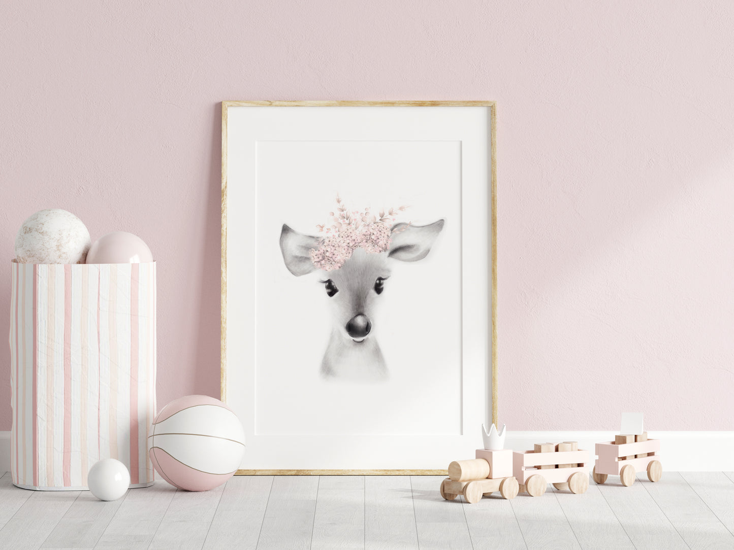 Deer with Blush Flower Crown Print - Studio Q - Art by Nicky Quartermaine Scott