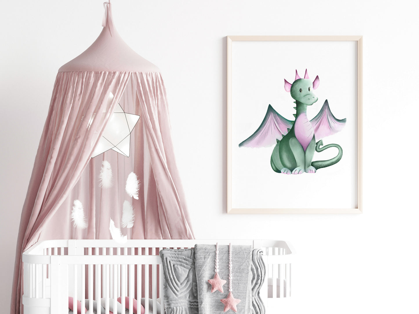 Green and Pink Dragon Nursery Art Print - Studio Q - Art by Nicky Quartermaine Scott