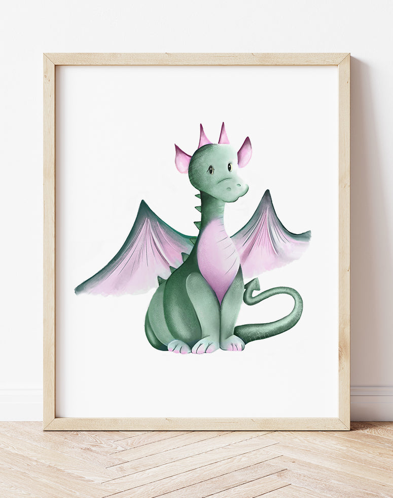 Green and Pink Dragon Nursery Art Print - Studio Q - Art by Nicky Quartermaine Scott