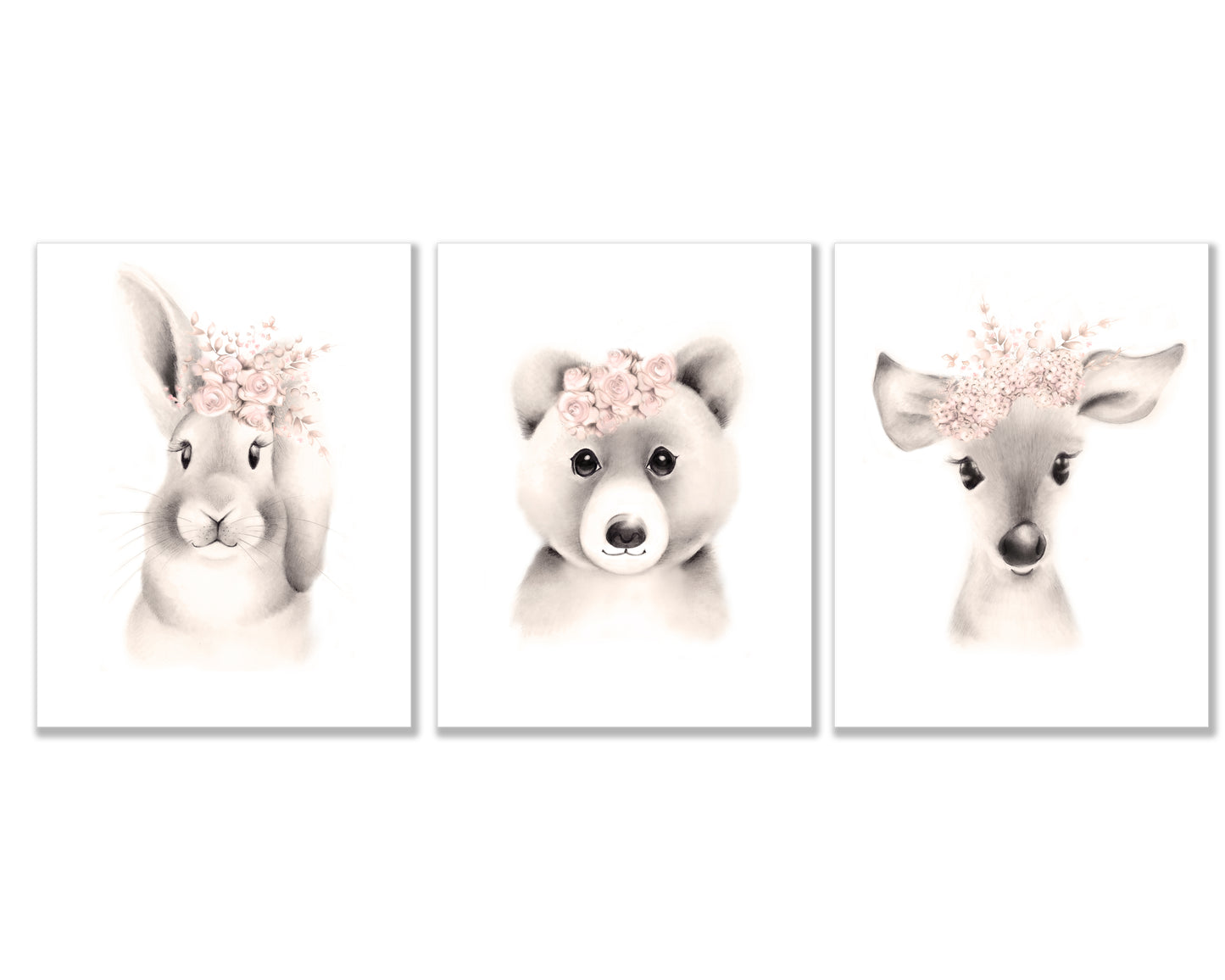 Baby Animal Nursery Art Prints - Set of 3 - Sweet Blush- Studio Q - Art by Nicky Quartermaine Scott