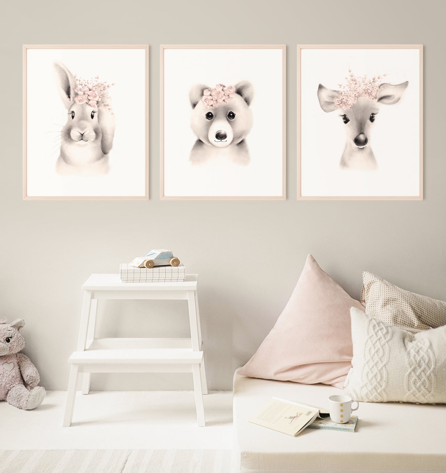 Baby Animal Nursery Art Prints - Set of 3 - Sweet Blush- Studio Q - Art by Nicky Quartermaine Scott