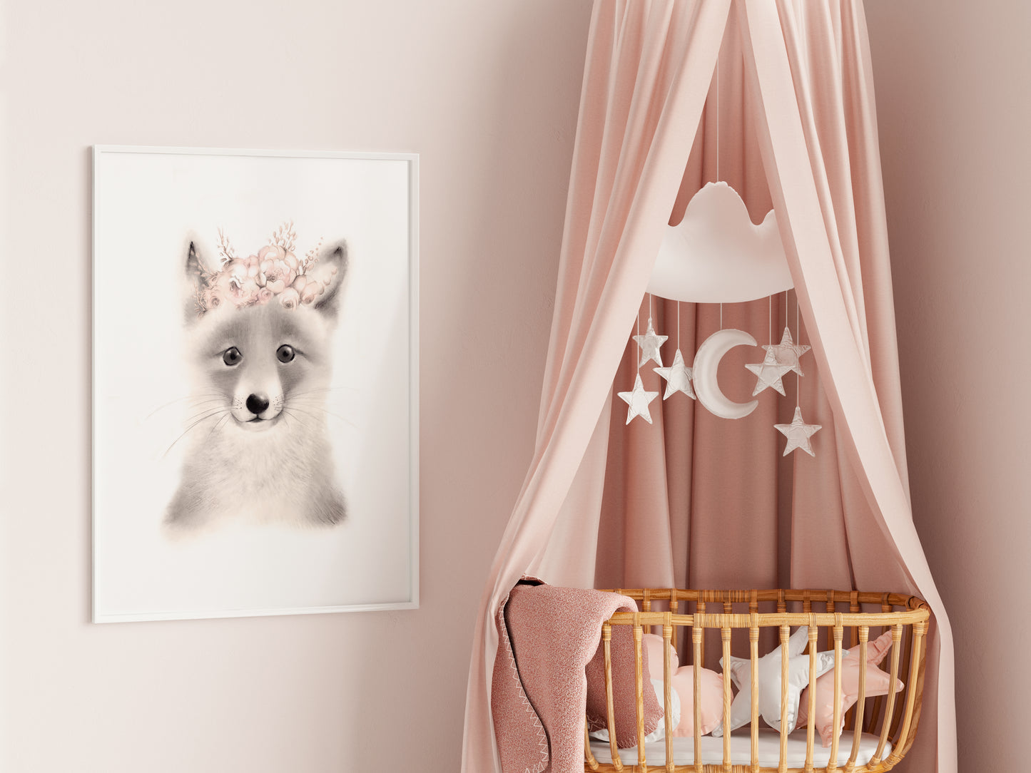 Fox Flower Crown Print in Sweet Blush - Studio Q - Art by Nicky Quartermaine Scott