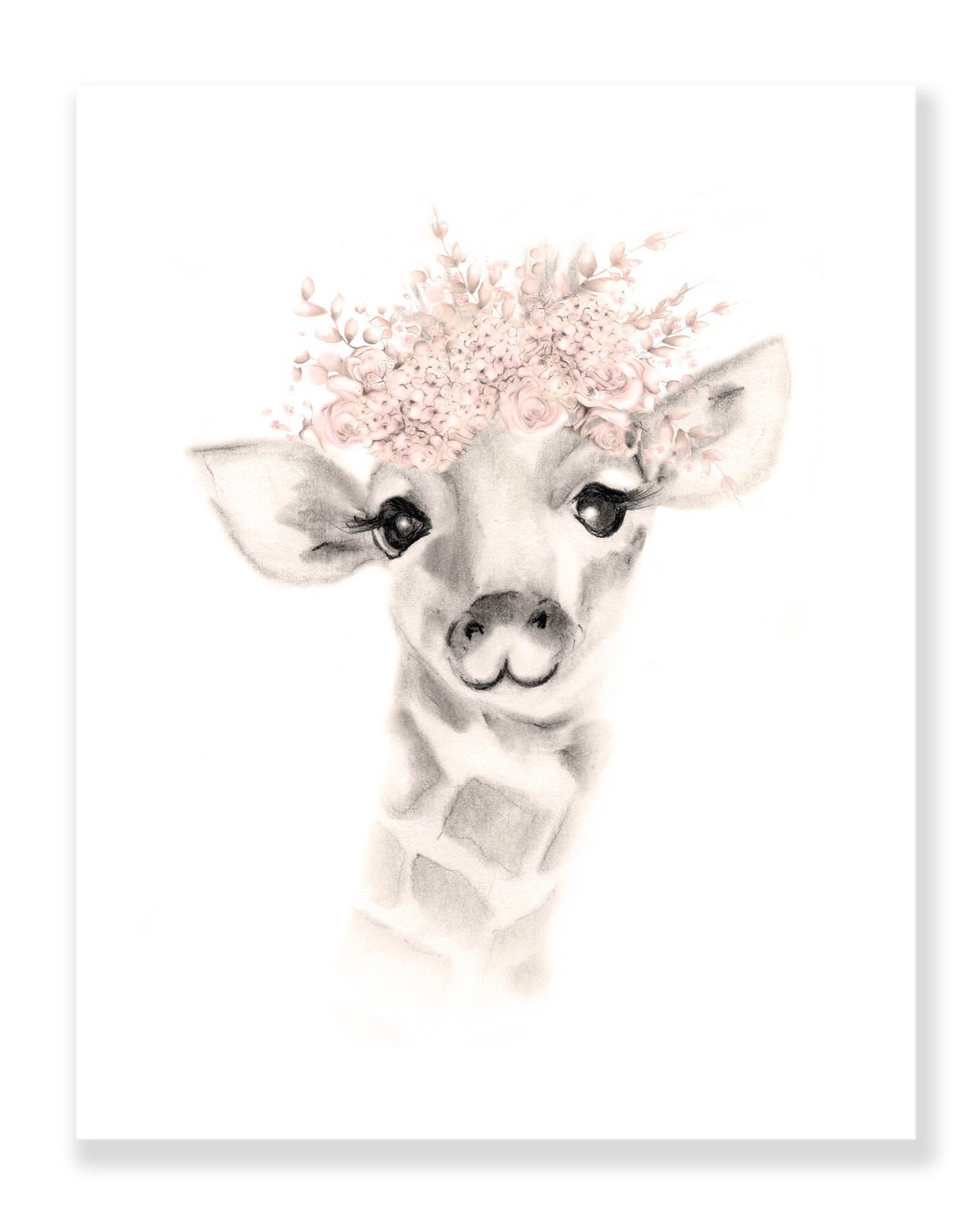 Giraffe Flower Crown Print in Sweet Blush - Studio Q - Art by Nicky Quartermaine Scott