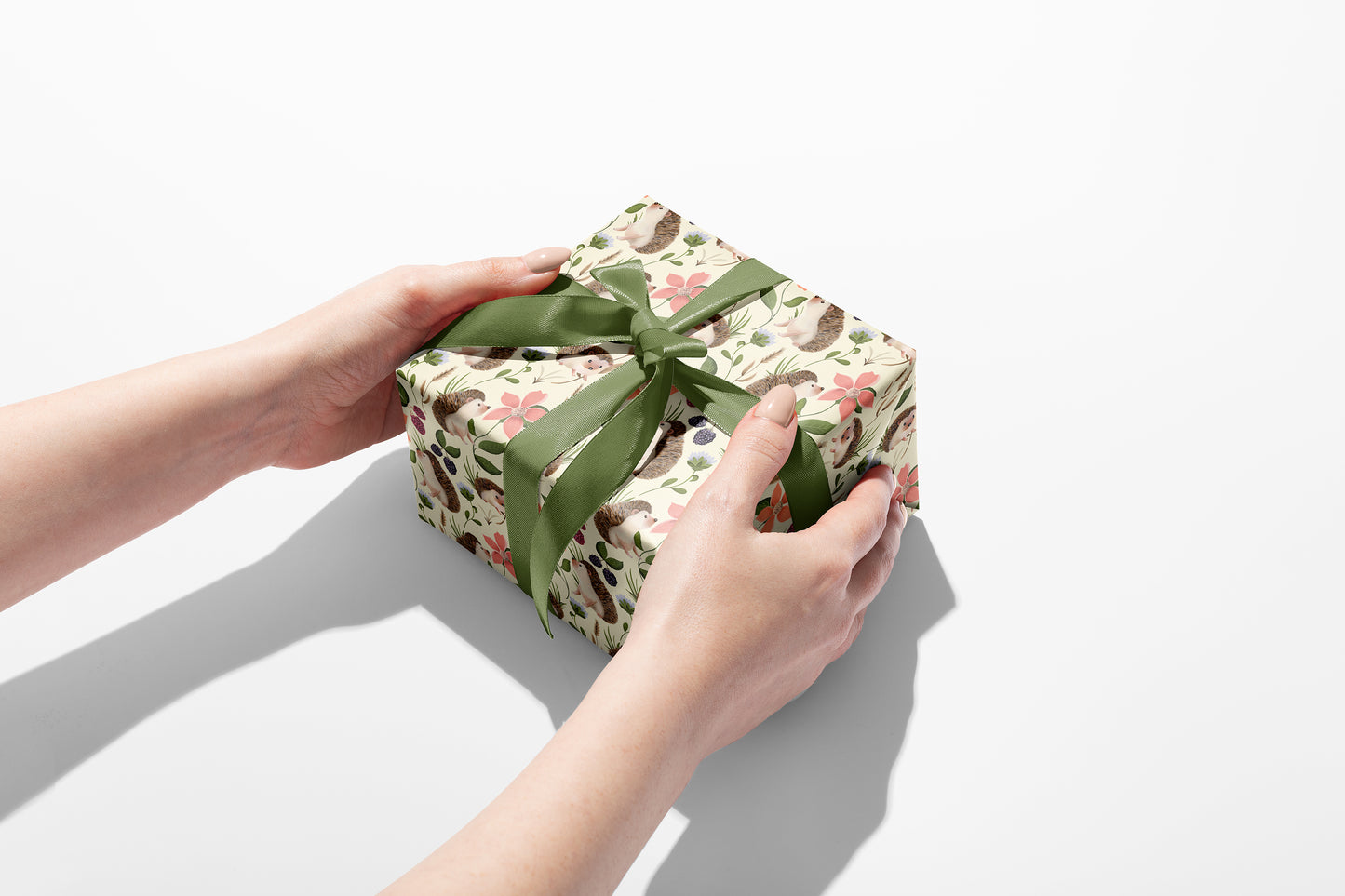 Hedgehog Floral Wrapping Paper in BUTTERCUP