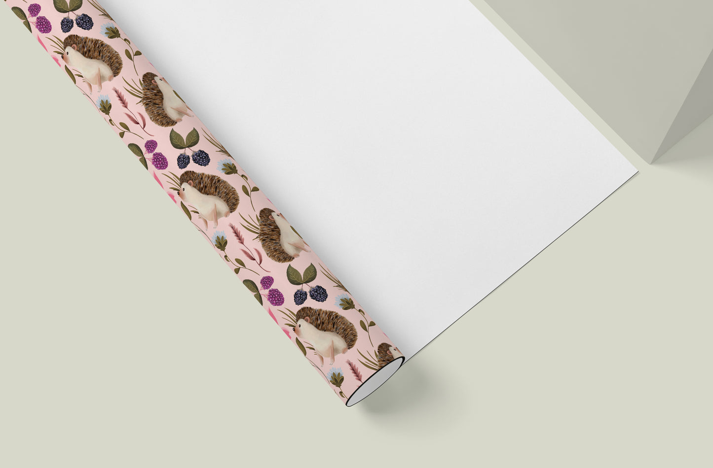 Hedgehog Floral Wrapping Paper in STRAWBERRY