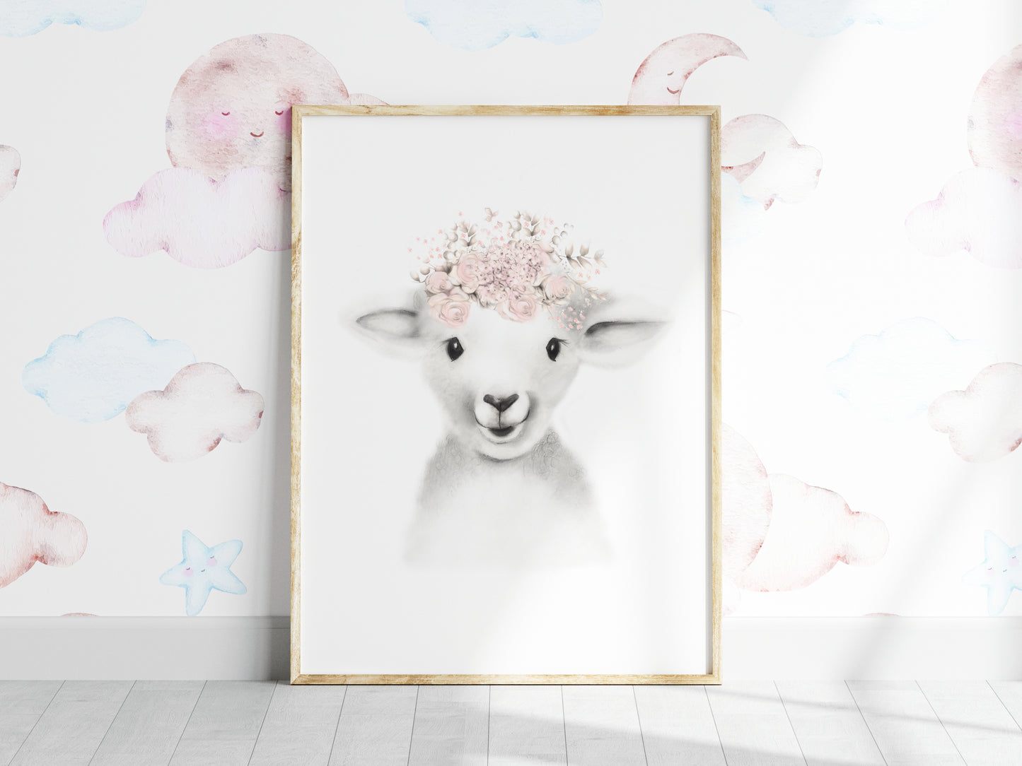 Lamb with Blush Flower Crown Print - Studio Q - Art by Nicky Quartermaine Scott