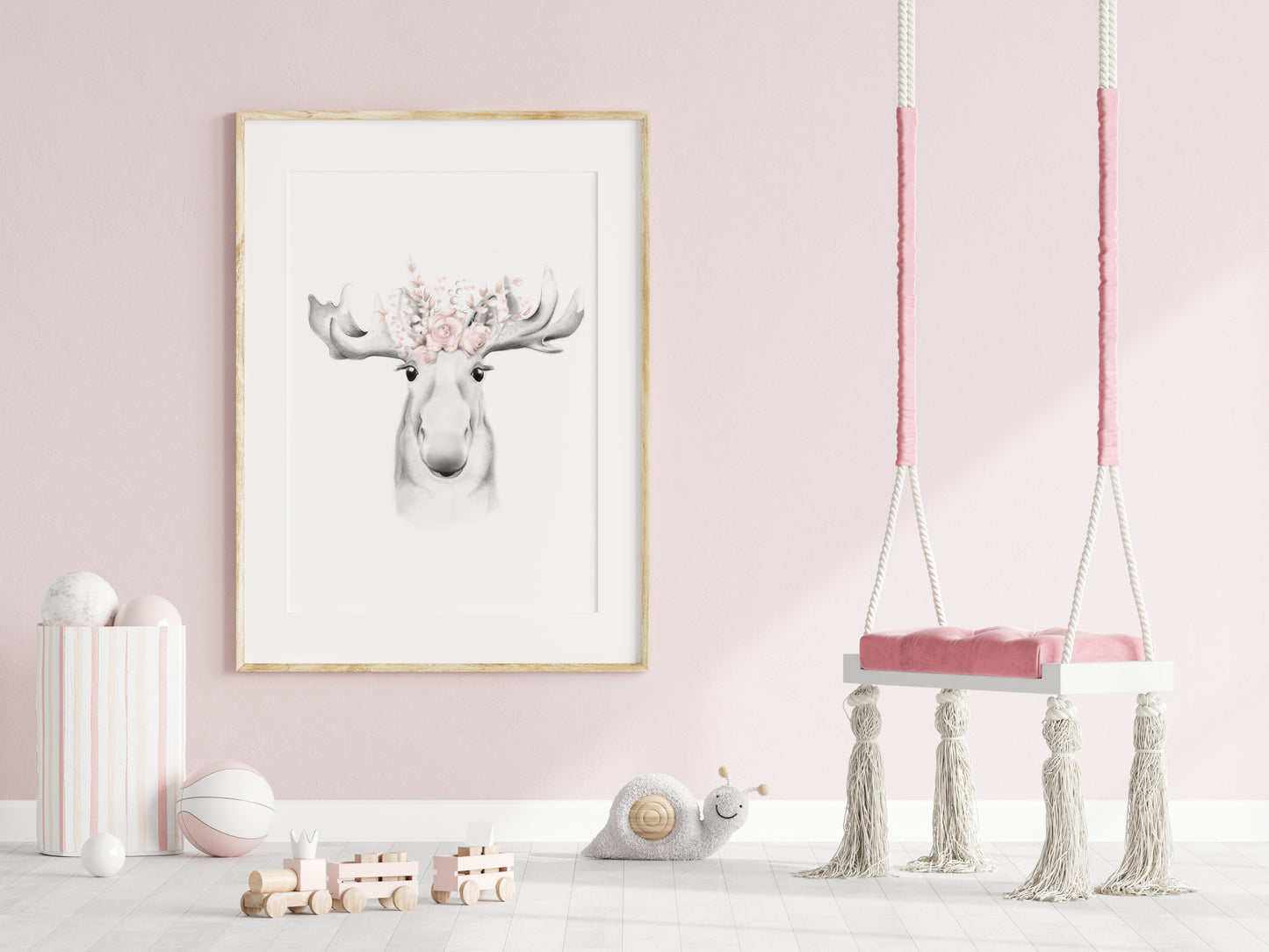 Moose with Blush Flower Crown Print - Studio Q - Art by Nicky Quartermaine Scott