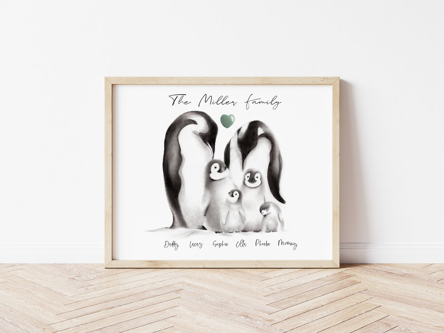 Personalized Penguin Family Print- Studio Q - Art by Nicky Quartermaine Scott