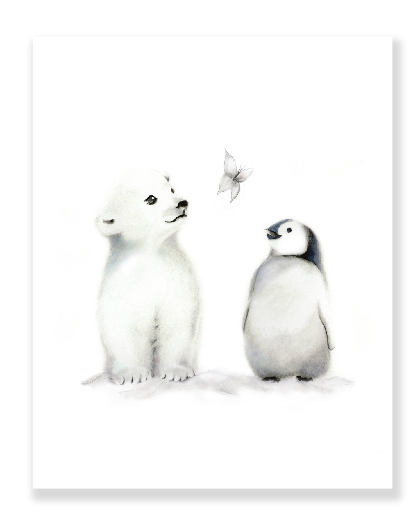 Penguin and Polar Bear with Butterfly Art Print - Studio Q - Art by Nicky Quartermaine Scott