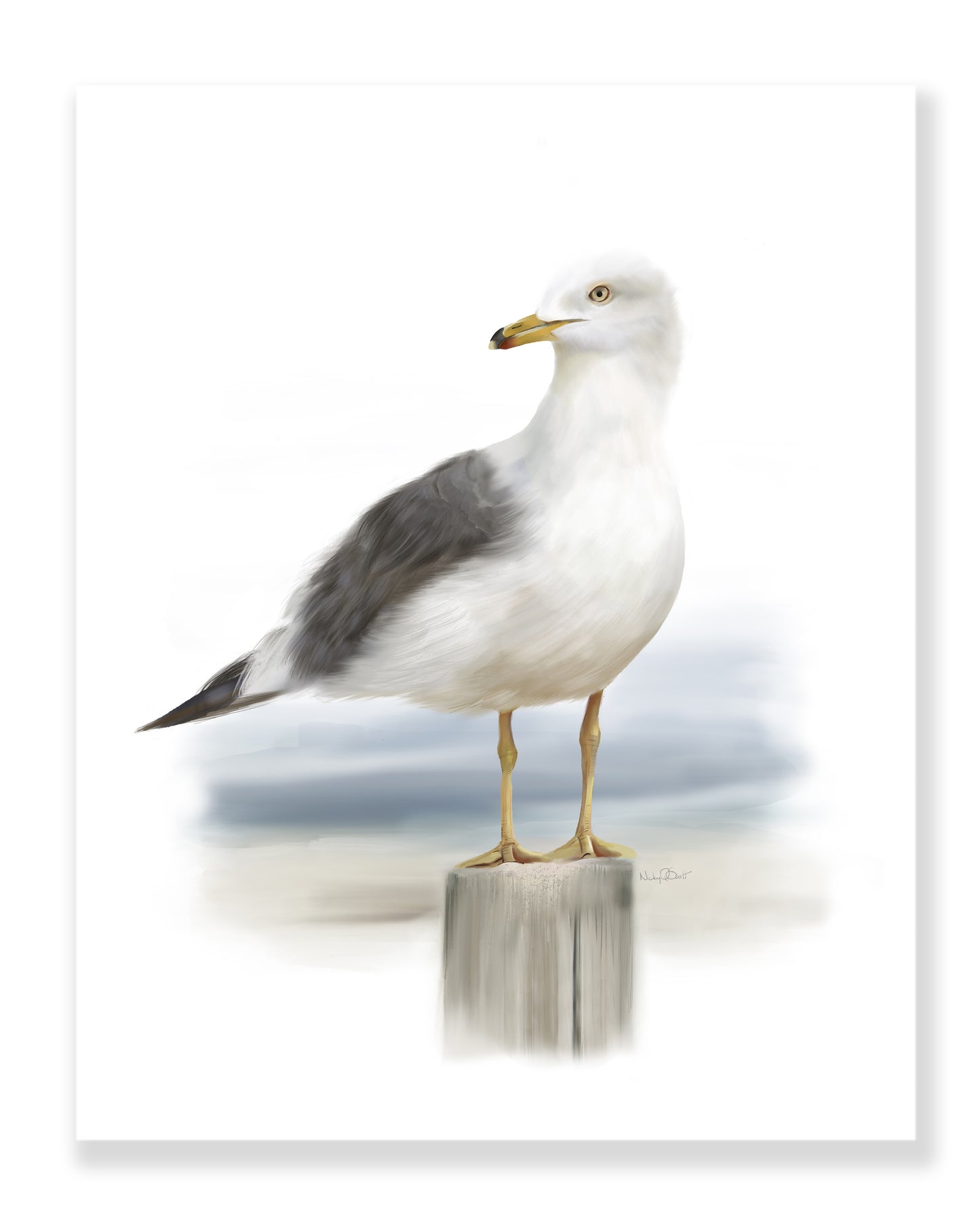 Seagull Standing on Wood Art Print 2- Studio Q - Art by Nicky Quartermaine Scott