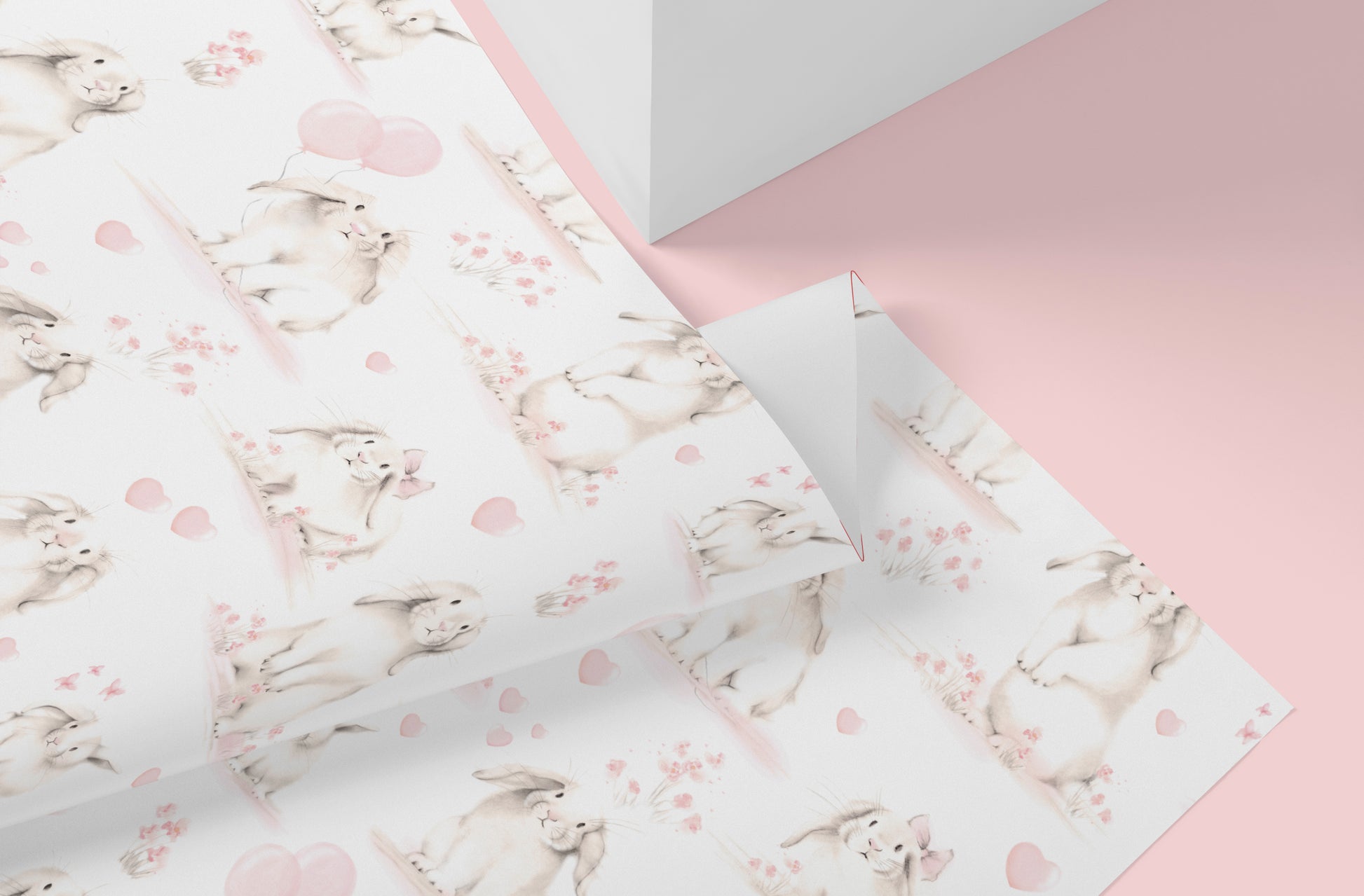 Sweet Blush Bunny Wrapping Paper - Studio Q - Art by Nicky Quartermaine Scott