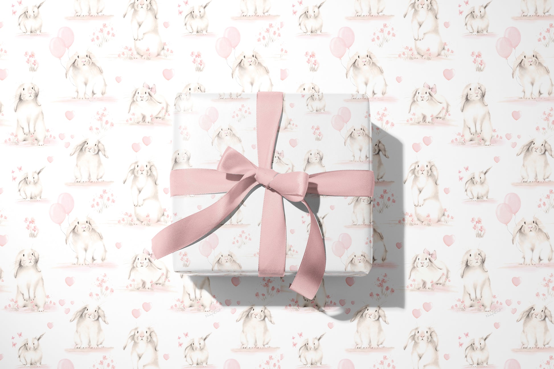 Sweet Blush Bunny Wrapping Paper - Studio Q - Art by Nicky Quartermaine Scott