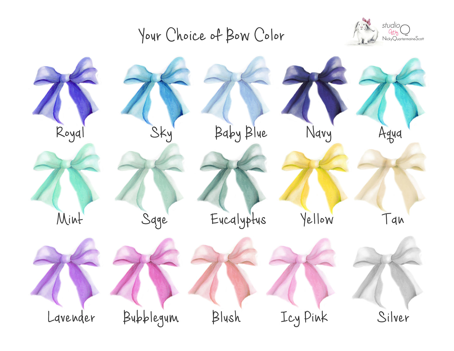 Teddies Nursery Art Bow Prints - Set of 4 - Studio Q - Art by Nicky Quartermaine Scott