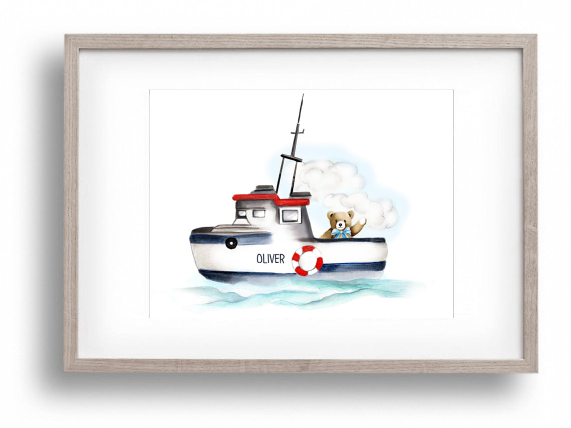 Boat with Bear Nursery Print - Studio Q - Art by Nicky Quartermaine Scott