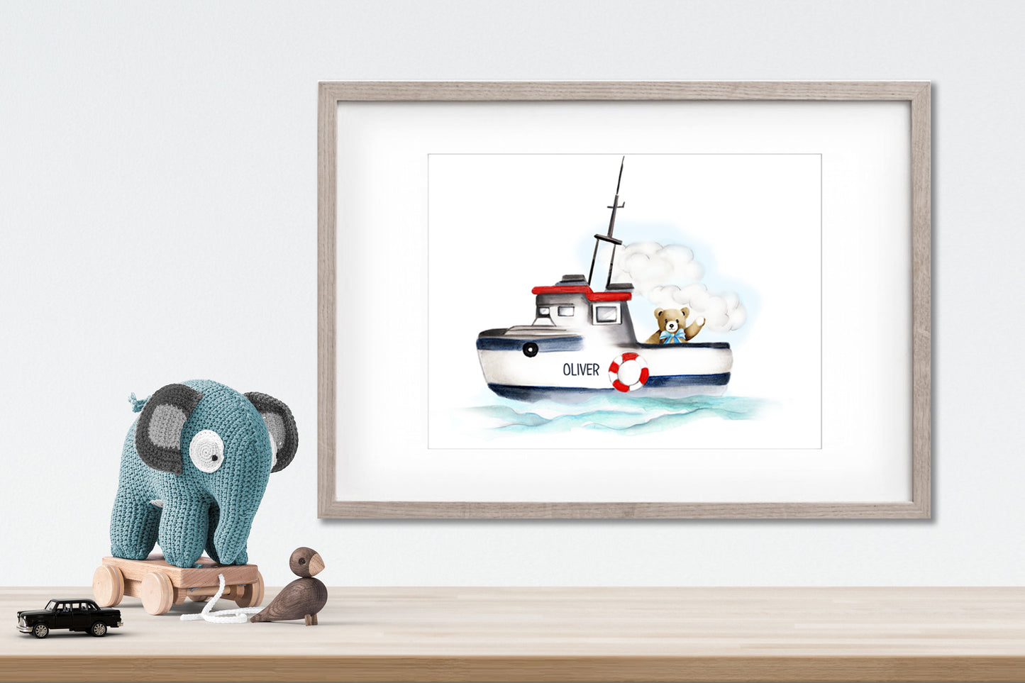 Boat with Bear Nursery Print - Studio Q - Art by Nicky Quartermaine Scott