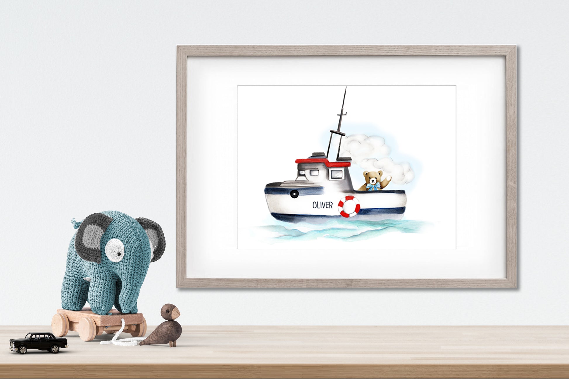 Boat with Bear Nursery Print - Studio Q - Art by Nicky Quartermaine Scott