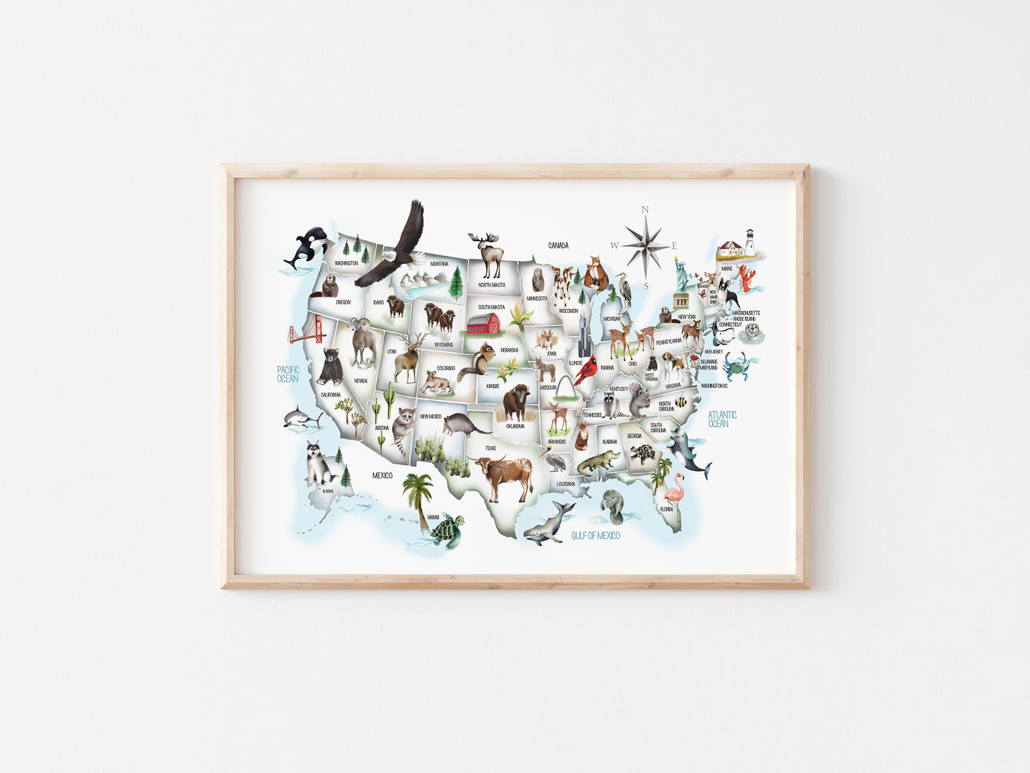 USA Animal Map Print - Pastels - Studio Q - Art by Nicky Quartermaine Scott