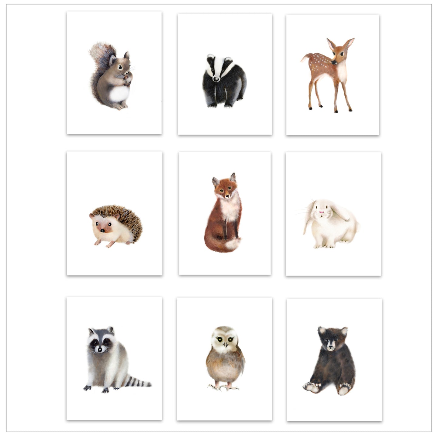 Woodland Nursery Art Set of 9 Prints - Studio Q - Art by Nicky Quartermaine Scott